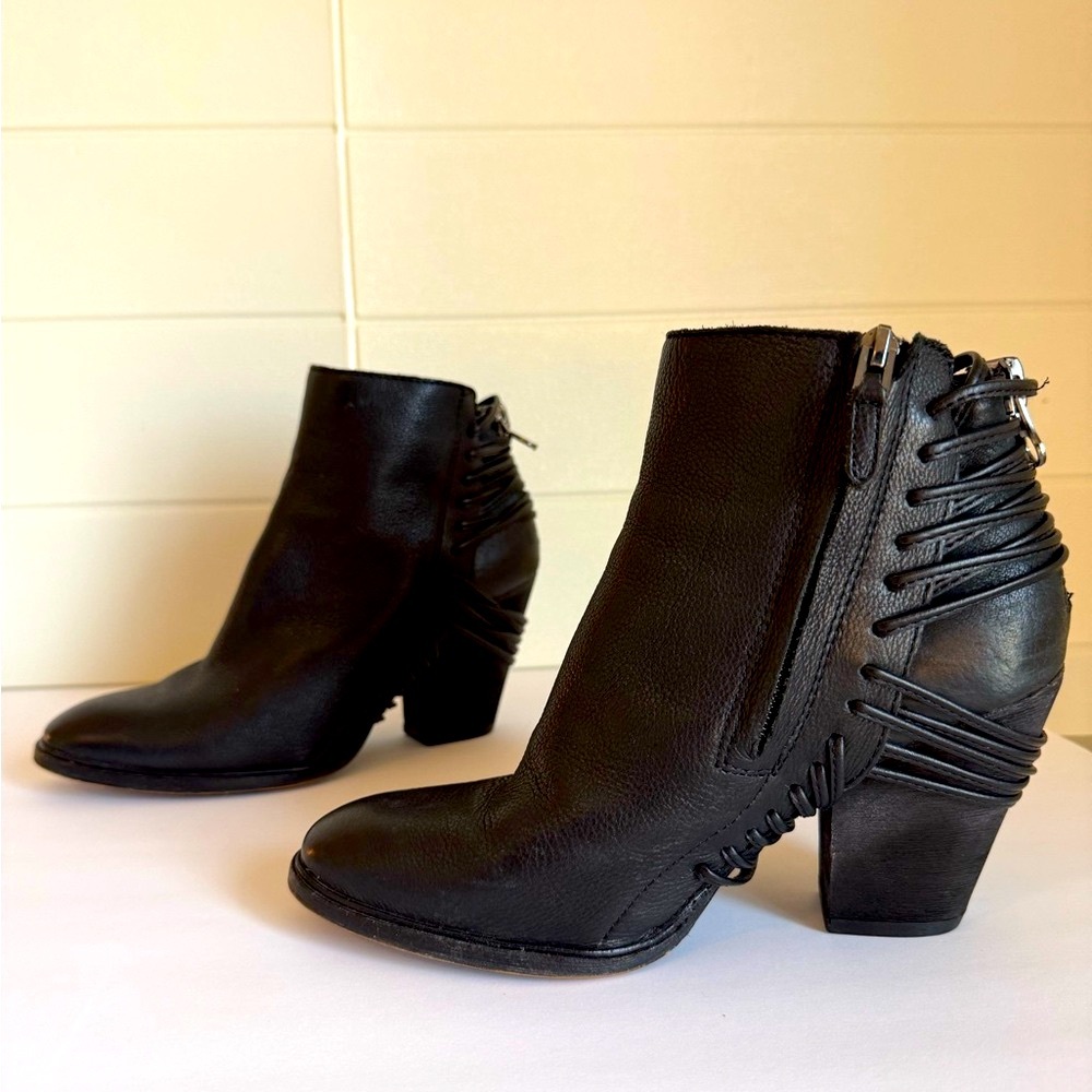 Rare Dolce Vita Strap Accent Block Heel Ankle Boots